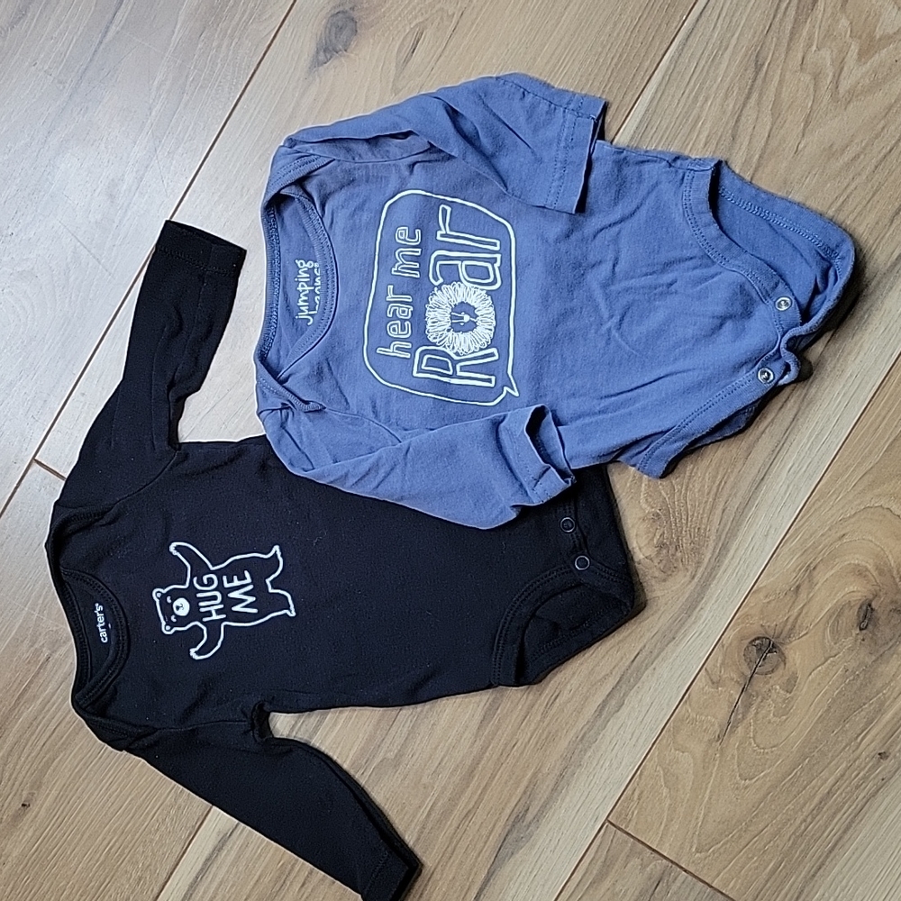 *3/$15* 3M Boys Long Sleeve Bodysuits Black & Blue w/Cute Sayings
